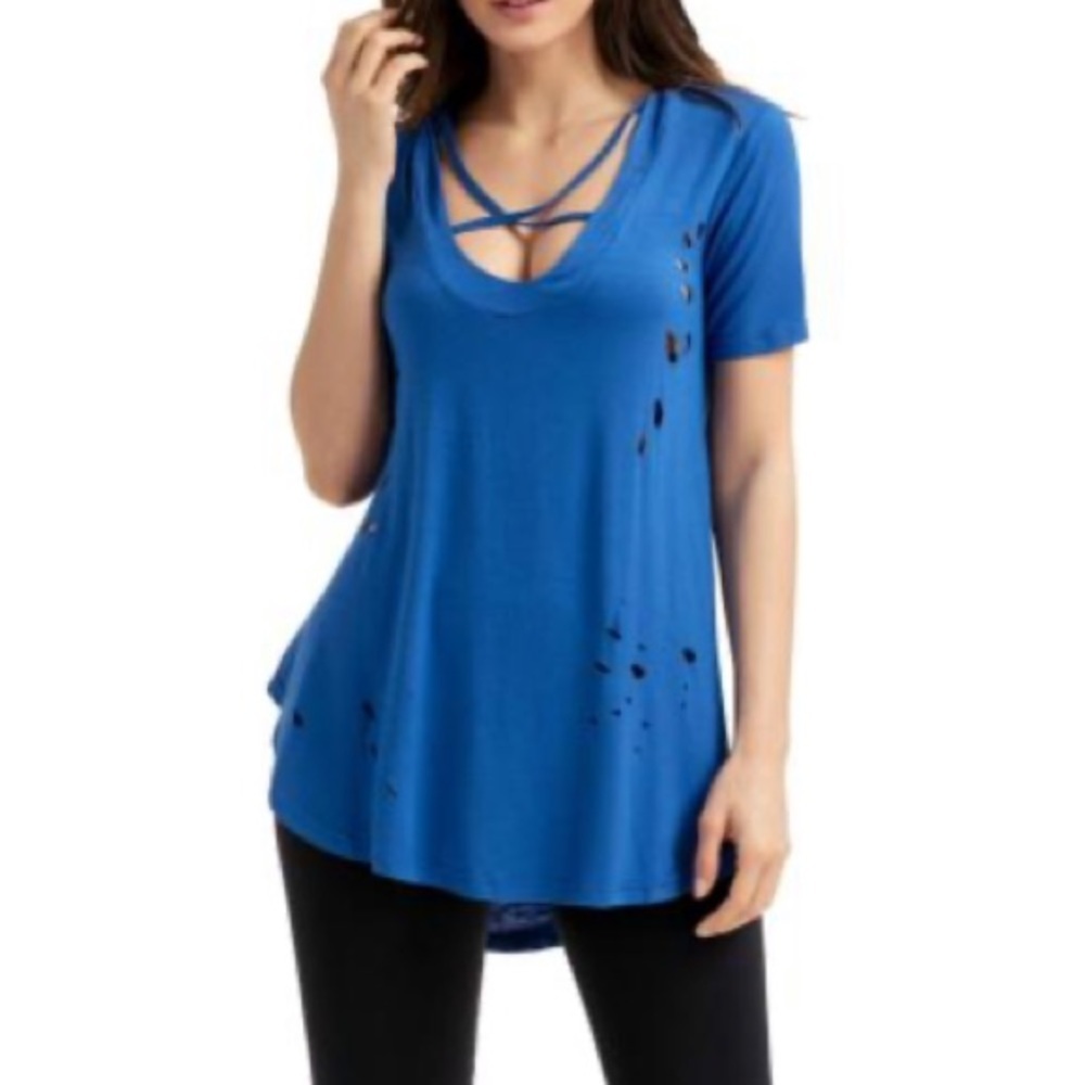 👙2 for $25👙 Distressed Crisscross Royal Blue Tee